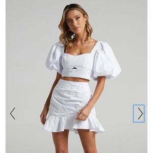 White puff sleeve two piece set